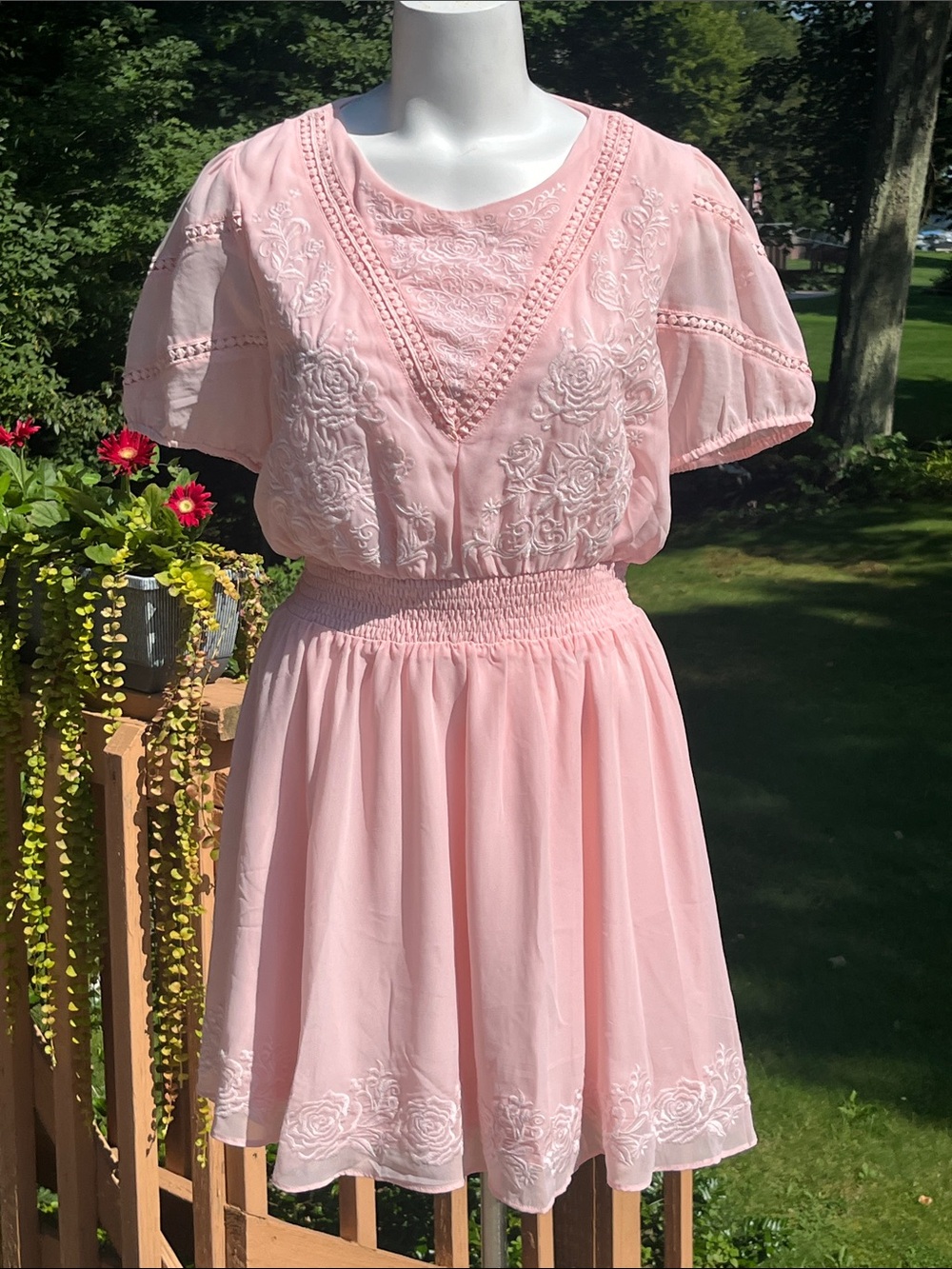 NWT Savanna Jane Pale Pink Romantic Embroidered Mini Dress